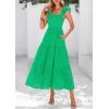 imagePRETTYGARDEN Womens Summer Square Neck Maxi Dresses Cap Sleeve Eyelet Smocked Tiered A Line Flowy Long Dress with PocketsGreen
