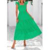 imagePRETTYGARDEN Womens Summer Square Neck Maxi Dresses Cap Sleeve Eyelet Smocked Tiered A Line Flowy Long Dress with PocketsGreen