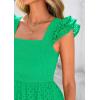 imagePRETTYGARDEN Womens Summer Square Neck Maxi Dresses Cap Sleeve Eyelet Smocked Tiered A Line Flowy Long Dress with PocketsGreen