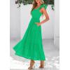 imagePRETTYGARDEN Womens Summer Square Neck Maxi Dresses Cap Sleeve Eyelet Smocked Tiered A Line Flowy Long Dress with PocketsGreen