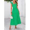 imagePRETTYGARDEN Womens Summer Square Neck Maxi Dresses Cap Sleeve Eyelet Smocked Tiered A Line Flowy Long Dress with PocketsGreen