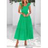 imagePRETTYGARDEN Womens Summer Square Neck Maxi Dresses Cap Sleeve Eyelet Smocked Tiered A Line Flowy Long Dress with PocketsGreen