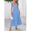 imagePRETTYGARDEN Womens Summer Square Neck Maxi Dresses Cap Sleeve Eyelet Smocked Tiered A Line Flowy Long Dress with PocketsLight Blue