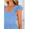 imagePRETTYGARDEN Womens Summer Square Neck Maxi Dresses Cap Sleeve Eyelet Smocked Tiered A Line Flowy Long Dress with PocketsLight Blue
