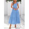 imagePRETTYGARDEN Womens Summer Square Neck Maxi Dresses Cap Sleeve Eyelet Smocked Tiered A Line Flowy Long Dress with PocketsLight Blue