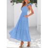 imagePRETTYGARDEN Womens Summer Square Neck Maxi Dresses Cap Sleeve Eyelet Smocked Tiered A Line Flowy Long Dress with PocketsLight Blue