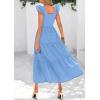 imagePRETTYGARDEN Womens Summer Square Neck Maxi Dresses Cap Sleeve Eyelet Smocked Tiered A Line Flowy Long Dress with PocketsLight Blue