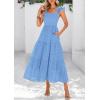 imagePRETTYGARDEN Womens Summer Square Neck Maxi Dresses Cap Sleeve Eyelet Smocked Tiered A Line Flowy Long Dress with PocketsLight Blue