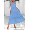 imagePRETTYGARDEN Womens Summer Square Neck Maxi Dresses Cap Sleeve Eyelet Smocked Tiered A Line Flowy Long Dress with PocketsLight Blue
