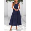 imagePRETTYGARDEN Womens Summer Square Neck Maxi Dresses Cap Sleeve Eyelet Smocked Tiered A Line Flowy Long Dress with PocketsNavy