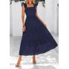 imagePRETTYGARDEN Womens Summer Square Neck Maxi Dresses Cap Sleeve Eyelet Smocked Tiered A Line Flowy Long Dress with PocketsNavy