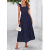 imagePRETTYGARDEN Womens Summer Square Neck Maxi Dresses Cap Sleeve Eyelet Smocked Tiered A Line Flowy Long Dress with PocketsNavy