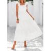 imagePRETTYGARDEN Womens Summer Square Neck Maxi Dresses Cap Sleeve Eyelet Smocked Tiered A Line Flowy Long Dress with PocketsWhite