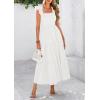 imagePRETTYGARDEN Womens Summer Square Neck Maxi Dresses Cap Sleeve Eyelet Smocked Tiered A Line Flowy Long Dress with PocketsWhite