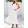 imagePRETTYGARDEN Womens Summer Square Neck Maxi Dresses Cap Sleeve Eyelet Smocked Tiered A Line Flowy Long Dress with PocketsWhite