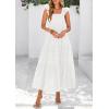 imagePRETTYGARDEN Womens Summer Square Neck Maxi Dresses Cap Sleeve Eyelet Smocked Tiered A Line Flowy Long Dress with PocketsWhite