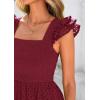 imagePRETTYGARDEN Womens Summer Square Neck Maxi Dresses Cap Sleeve Eyelet Smocked Tiered A Line Flowy Long Dress with PocketsWine Red