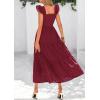imagePRETTYGARDEN Womens Summer Square Neck Maxi Dresses Cap Sleeve Eyelet Smocked Tiered A Line Flowy Long Dress with PocketsWine Red