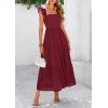 imagePRETTYGARDEN Womens Summer Square Neck Maxi Dresses Cap Sleeve Eyelet Smocked Tiered A Line Flowy Long Dress with PocketsWine Red
