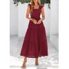 imagePRETTYGARDEN Womens Summer Square Neck Maxi Dresses Cap Sleeve Eyelet Smocked Tiered A Line Flowy Long Dress with PocketsWine Red