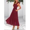 imagePRETTYGARDEN Womens Summer Square Neck Maxi Dresses Cap Sleeve Eyelet Smocked Tiered A Line Flowy Long Dress with PocketsWine Red