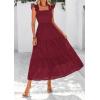 imagePRETTYGARDEN Womens Summer Square Neck Maxi Dresses Cap Sleeve Eyelet Smocked Tiered A Line Flowy Long Dress with PocketsWine Red