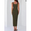 imagePRETTYGARDEN Womens Summer Tank Dress Casual Sleeveless Striped Ribbed Knit Long Dresses Beach Vacation SundressArmy Green