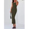 imagePRETTYGARDEN Womens Summer Tank Dress Casual Sleeveless Striped Ribbed Knit Long Dresses Beach Vacation SundressArmy Green