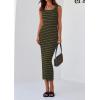 imagePRETTYGARDEN Womens Summer Tank Dress Casual Sleeveless Striped Ribbed Knit Long Dresses Beach Vacation SundressArmy Green