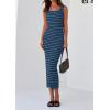 imagePRETTYGARDEN Womens Summer Tank Dress Casual Sleeveless Striped Ribbed Knit Long Dresses Beach Vacation SundressGrey Blue