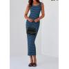 imagePRETTYGARDEN Womens Summer Tank Dress Casual Sleeveless Striped Ribbed Knit Long Dresses Beach Vacation SundressGrey Blue