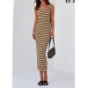 imagePRETTYGARDEN Womens Summer Tank Dress Casual Sleeveless Striped Ribbed Knit Long Dresses Beach Vacation SundressKhaki
