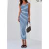 imagePRETTYGARDEN Womens Summer Tank Dress Casual Sleeveless Striped Ribbed Knit Long Dresses Beach Vacation SundressLight Blue