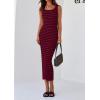 imagePRETTYGARDEN Womens Summer Tank Dress Casual Sleeveless Striped Ribbed Knit Long Dresses Beach Vacation SundressWine Red