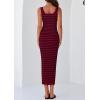 imagePRETTYGARDEN Womens Summer Tank Dress Casual Sleeveless Striped Ribbed Knit Long Dresses Beach Vacation SundressWine Red
