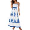 imagePRETTYGARDEN Summer Dress for Women 2025 Floral Sundress Spaghetti Strap Flowy Beach Vacation Boho Maxi DressesWhite Blue Floral