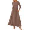 imagePRETTYGARDEN Womens Spring Casual Long Sleeve Maxi Dresses Crewneck Ruched A Line Flowy Elegant Modest Going Out DressKhaki