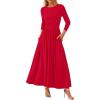 imagePRETTYGARDEN Womens Spring Casual Long Sleeve Maxi Dresses Crewneck Ruched A Line Flowy Elegant Modest Going Out DressRed