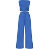 imagePRETTYGARDEN Womens Summer Outfits 2 Piece Sets Casual Ribbed Knit Crop Tube Top Wide Leg Pants Spring Matching Lounge SetBlue