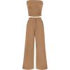 imagePRETTYGARDEN Womens Summer Outfits 2 Piece Sets Casual Ribbed Knit Crop Tube Top Wide Leg Pants Spring Matching Lounge SetCamel