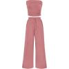 imagePRETTYGARDEN Womens Summer Outfits 2 Piece Sets Casual Ribbed Knit Crop Tube Top Wide Leg Pants Spring Matching Lounge SetDusty Pink