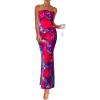 imagePRETTYGARDEN Womens Summer Printed Tube Maxi Dress Strapless Bodycon Sleeveless Night Out Long DressesNavy Red Flower