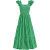 imagePRETTYGARDEN Womens Summer Square Neck Maxi Dresses Cap Sleeve Eyelet Smocked Tiered A Line Flowy Long Dress with PocketsGreen