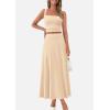 imagePRETTYGARDEN Women Two Piece Skirt Set Trendy Summer 2025 Crop Tank Top Flowy Midi Skirts Matching Ribbed Knit Casual OutfitsBeige
