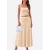imagePRETTYGARDEN Women Two Piece Skirt Set Trendy Summer 2025 Crop Tank Top Flowy Midi Skirts Matching Ribbed Knit Casual OutfitsBeige