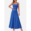 imagePRETTYGARDEN Women Two Piece Skirt Set Trendy Summer 2025 Crop Tank Top Flowy Midi Skirts Matching Ribbed Knit Casual OutfitsBlue