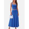 imagePRETTYGARDEN Women Two Piece Skirt Set Trendy Summer 2025 Crop Tank Top Flowy Midi Skirts Matching Ribbed Knit Casual OutfitsBlue