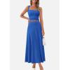 imagePRETTYGARDEN Women Two Piece Skirt Set Trendy Summer 2025 Crop Tank Top Flowy Midi Skirts Matching Ribbed Knit Casual OutfitsBlue