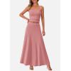 imagePRETTYGARDEN Women Two Piece Skirt Set Trendy Summer 2025 Crop Tank Top Flowy Midi Skirts Matching Ribbed Knit Casual OutfitsDusty Pink