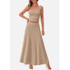 imagePRETTYGARDEN Women Two Piece Skirt Set Trendy Summer 2025 Crop Tank Top Flowy Midi Skirts Matching Ribbed Knit Casual OutfitsKhaki